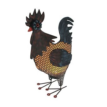 Industrial Farmhouse Brown Metal Rooster Battery Powered Accent Light