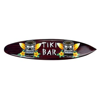 Wooden Tiki Bar Surfboard Wall Decor 39.5" Decorative Beach Sign Art