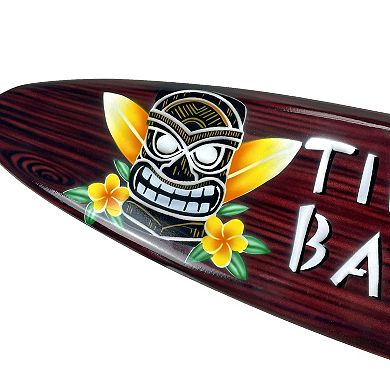 Wooden Tiki Bar Surfboard Wall Decor 39.5" Decorative Beach Sign Art