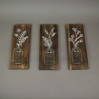 Set of 3 Wood Framed Glass Bottle Wall Vases Bohemian Style Boho Decor