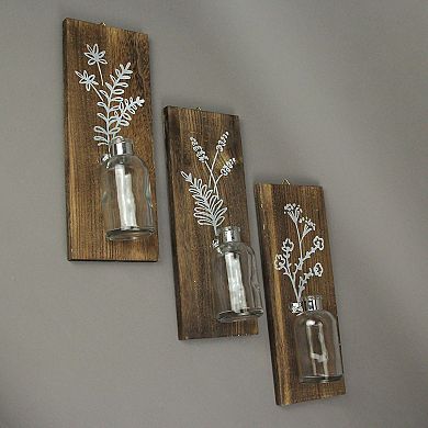 Set of 3 Wood Framed Glass Bottle Wall Vases Bohemian Style Boho Decor