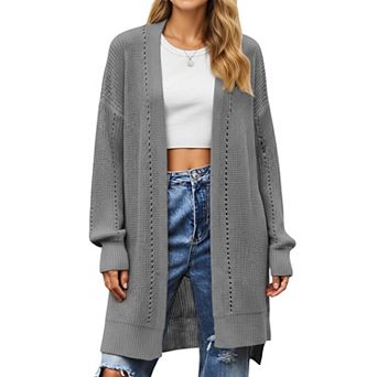 Women's Long Sleeve Open Front Knit Cardigan with Relaxed Fit and Textured Detailing