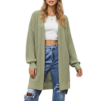 Women's Long Sleeve Open Front Knit Cardigan with Relaxed Fit and Textured Detailing