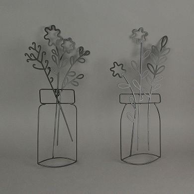 20 Inch Wire Metal Flower Sculpture Wall Hanging Art Home Decor Plaques Set of 2