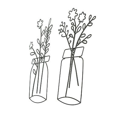 20 Inch Wire Metal Flower Sculpture Wall Hanging Art Home Decor Plaques Set of 2