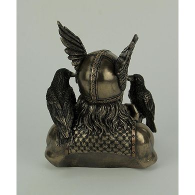 Norse God Odin in Winged Helm with Ravens Statue