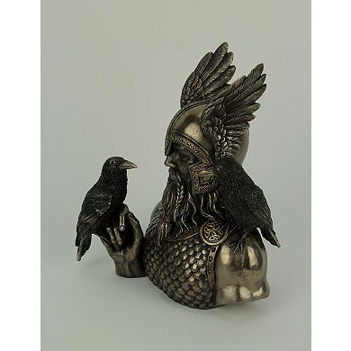 Norse God Odin in Winged Helm with Ravens Statue