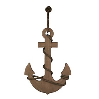 Coastal Brown Ship's Anchor Nautical Wall Hanging Rope Accents 18.25 in High