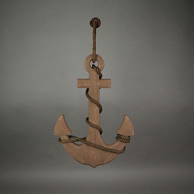 Coastal Brown Ship's Anchor Nautical Wall Hanging Rope Accents 18.25 Inches High