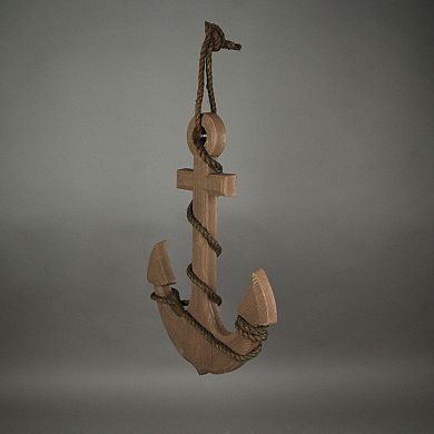Coastal Brown Ship's Anchor Nautical Wall Hanging Rope Accents 18.25 Inches High