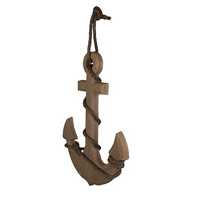 Coastal Brown Ship's Anchor Nautical Wall Hanging Rope Accents 18.25 Inches High