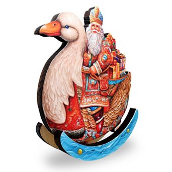 Charming Santa Riding Goose Limited Edition Wooden Figurine Centerpiece by G Debrekht
