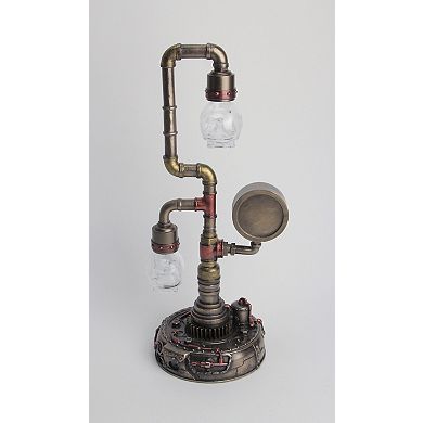 Steampunk Pipework Clock Stand Cordless LED Skull Bulb Copper Accent Desk Light