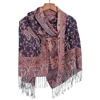 Autumn Winter Vintage Faux Cashmere Tassel Shawl Wrap with Soft Breathable Weave