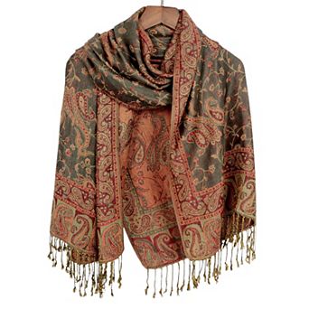 Autumn Winter Vintage Faux Cashmere Tassel Shawl Wrap with Soft Breathable Weave - 71IN×27IN