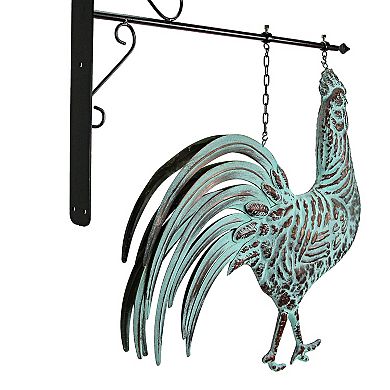 Metal Verdigris Copper Rooster Wall Bracket Hanging Sculpture Outdoor Home Decor