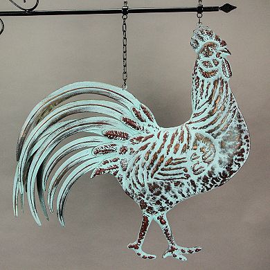 Metal Verdigris Copper Rooster Wall Bracket Hanging Sculpture Outdoor Home Decor