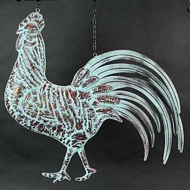 Metal Verdigris Copper Rooster Wall Bracket Hanging Sculpture Outdoor Home Decor