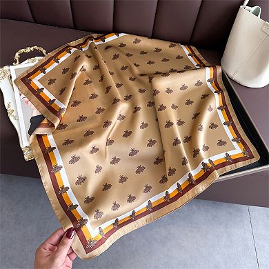 Women's Satin Square Scarf with Elegant Print Design for Neck and Hair Accessories