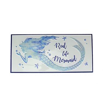 Blue / White Enamelware Real Life Mermaid Metal Wall Sign Coastal Decor