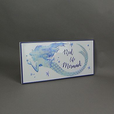 Blue / White Enamelware Real Life Mermaid Metal Wall Sign Coastal Decor