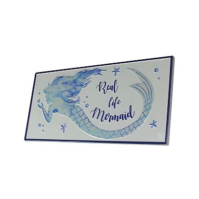 Blue / White Enamelware Real Life Mermaid Metal Wall Sign Coastal Decor