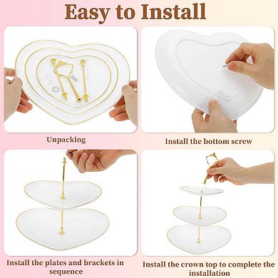 3-Layer Dessert Cupcake Stand, Heart-shaped Display Holder with Tiered Serving Tray for Pastries