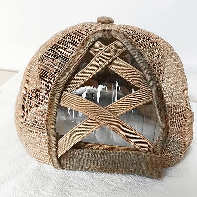 Women's Distressed Trucker Hat with White Heart Patch