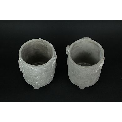 Set of 2 Natural Gray Barnyard Animal Design Concrete Planters Cow and Pig