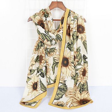 Sunflower Print Velvet Feel Autumn Winter Scarf with Warm Soft Texture
