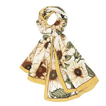 Sunflower Print Velvet Feel Autumn Winter Scarf with Warm Soft Texture