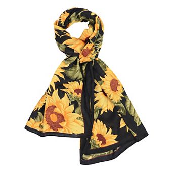 Sunflower Print Velvet Feel Autumn Winter Scarf with Warm Soft Texture