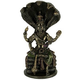 Bronze Finish Vishnu Sitting On Shesha Holding Weapons and Lotus Statue