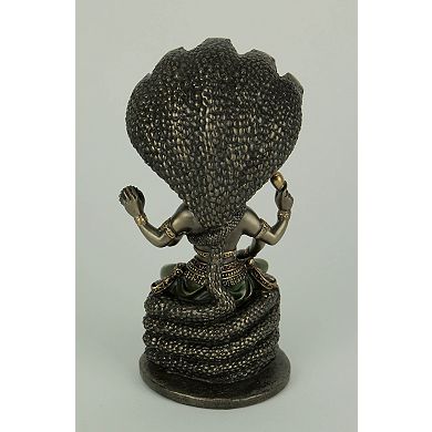 Bronze Finish Vishnu Sitting On Shesha Holding Weapons and Lotus Statue