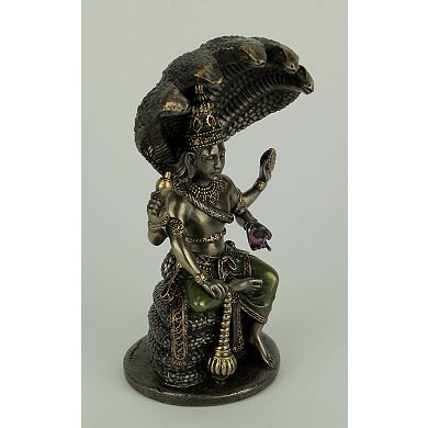 Bronze Finish Vishnu Sitting On Shesha Holding Weapons and Lotus Statue