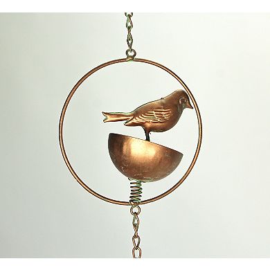 65 Inch Copper Bird Bowl Metal Rain Chain Decorative Patio Accent Garden Decor
