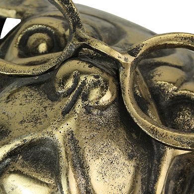 Gold Pug Dog Head Wall Decor with Spectacles 6" Cast Aluminum Wall Accent