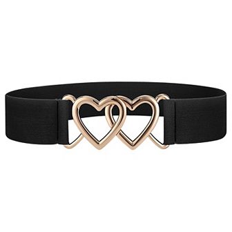 Women's Elastic Waist Belt with Gold Heart Buckle
