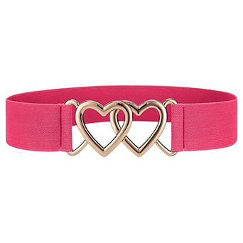 Women's Elastic Waist Belt with Gold Heart Buckle