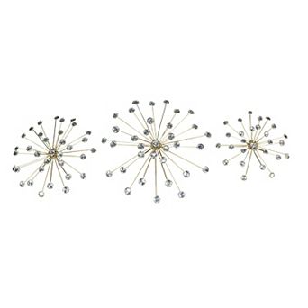 Jeweled Metal Sunburst Wall Mounted Hanging Sculpture Set of 3