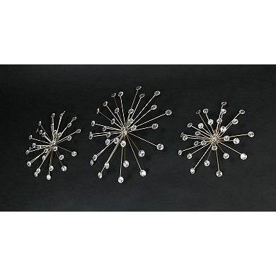 Jeweled Metal Sunburst Wall Mounted Hanging Sculpture Set of 3
