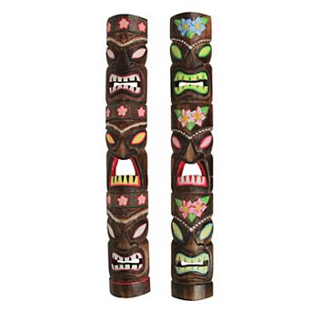 Zeckos Tiki Face Wall Masks Hand-Carved 40” Decor for Tiki Bars, Gardens