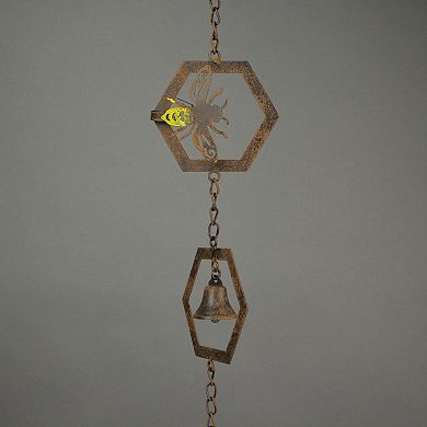 72 Inch Brown Metal Honey Bee Wind Chime Rain Chains Hanging Outdoor Decor