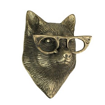 Gold Fox Head Wall Hanging with Spectacles Whimsical Animal Decor, 6" High