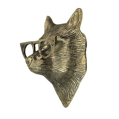 Gold Fox Head Wall Hanging with Spectacles Whimsical Animal Decor, 6" High