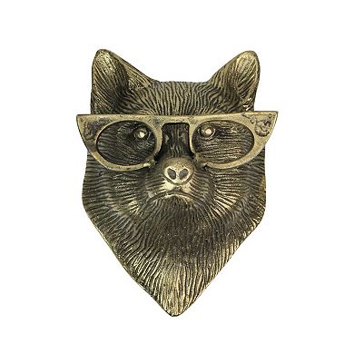 Gold Fox Head Wall Hanging with Spectacles Whimsical Animal Decor, 6" High
