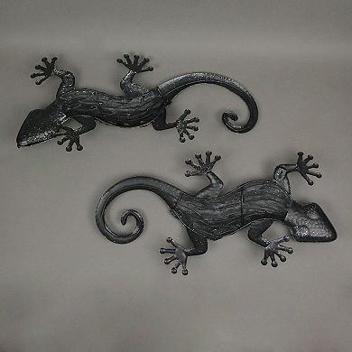 Set of 2 Multicolor Metal Gecko Lizard Wall Sculptures 19.25 Inches Long