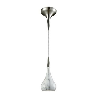 Lindsey 1 Light Pendant In Satin Nickel With Marble Print Shade 10"