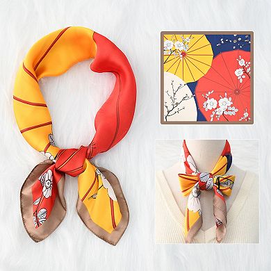 Women's Satin Square Scarf with Vibrant Artistic Prints and Versatile Styling