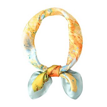 Women's Satin Square Scarf with Vibrant Artistic Prints and Versatile Styling